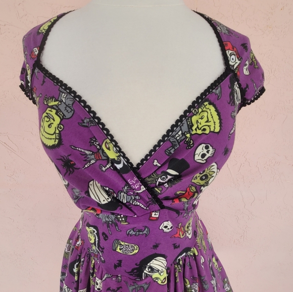 Pinup Couture Pinup Girl Clothing Luscious Dress in Monster Mayhem Print - Picture 5 of 11